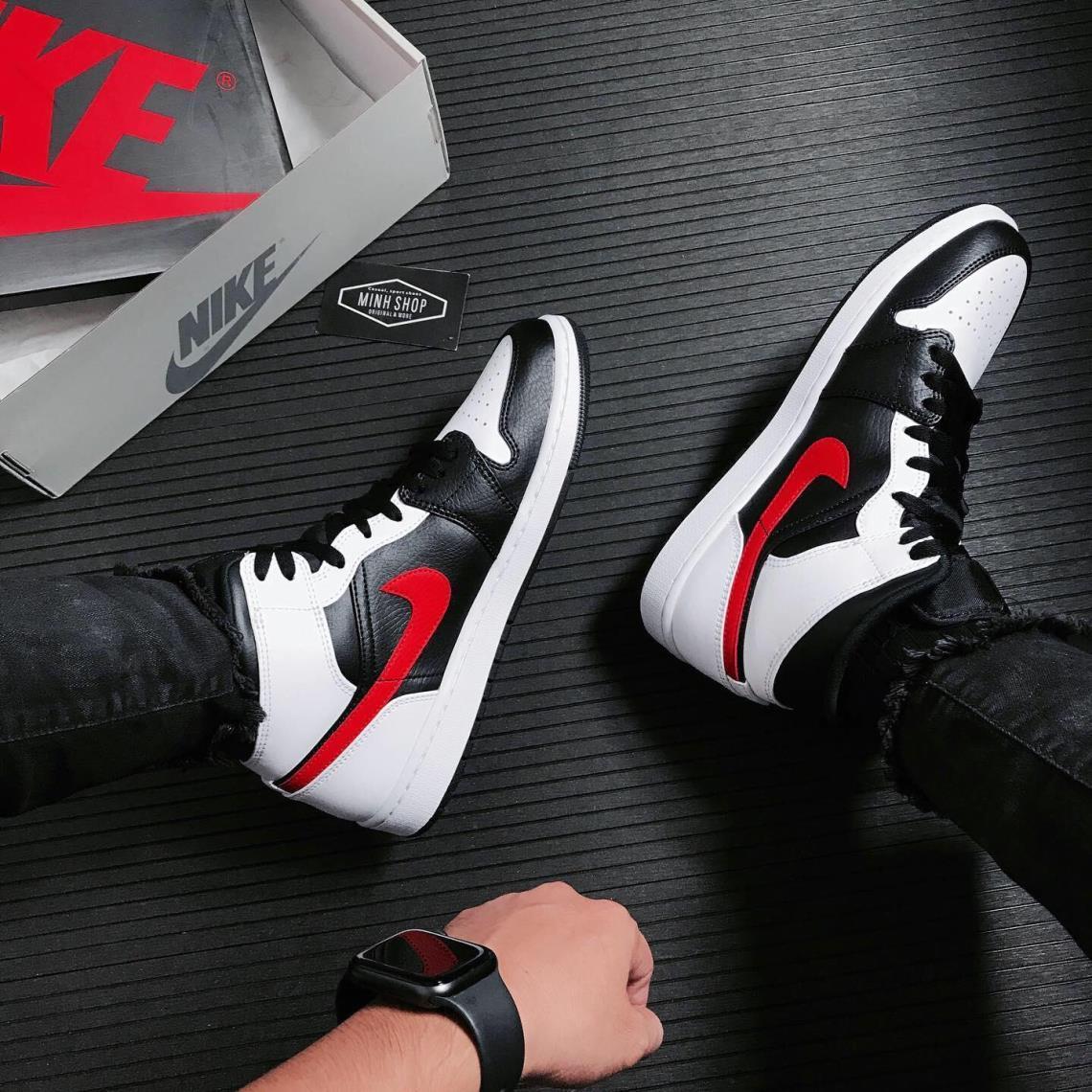 Minhshop.vn - ð²Best Sellerð² sale~30% 24G GiÃ y Nike Jordan 1 Mid Black Chile Red White [O 