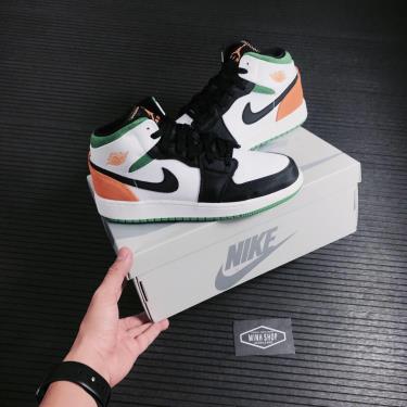 Hàng Chính Hãng Nike Jordan 1 Mid White Laser Orange Lucky Green  GS 2021**