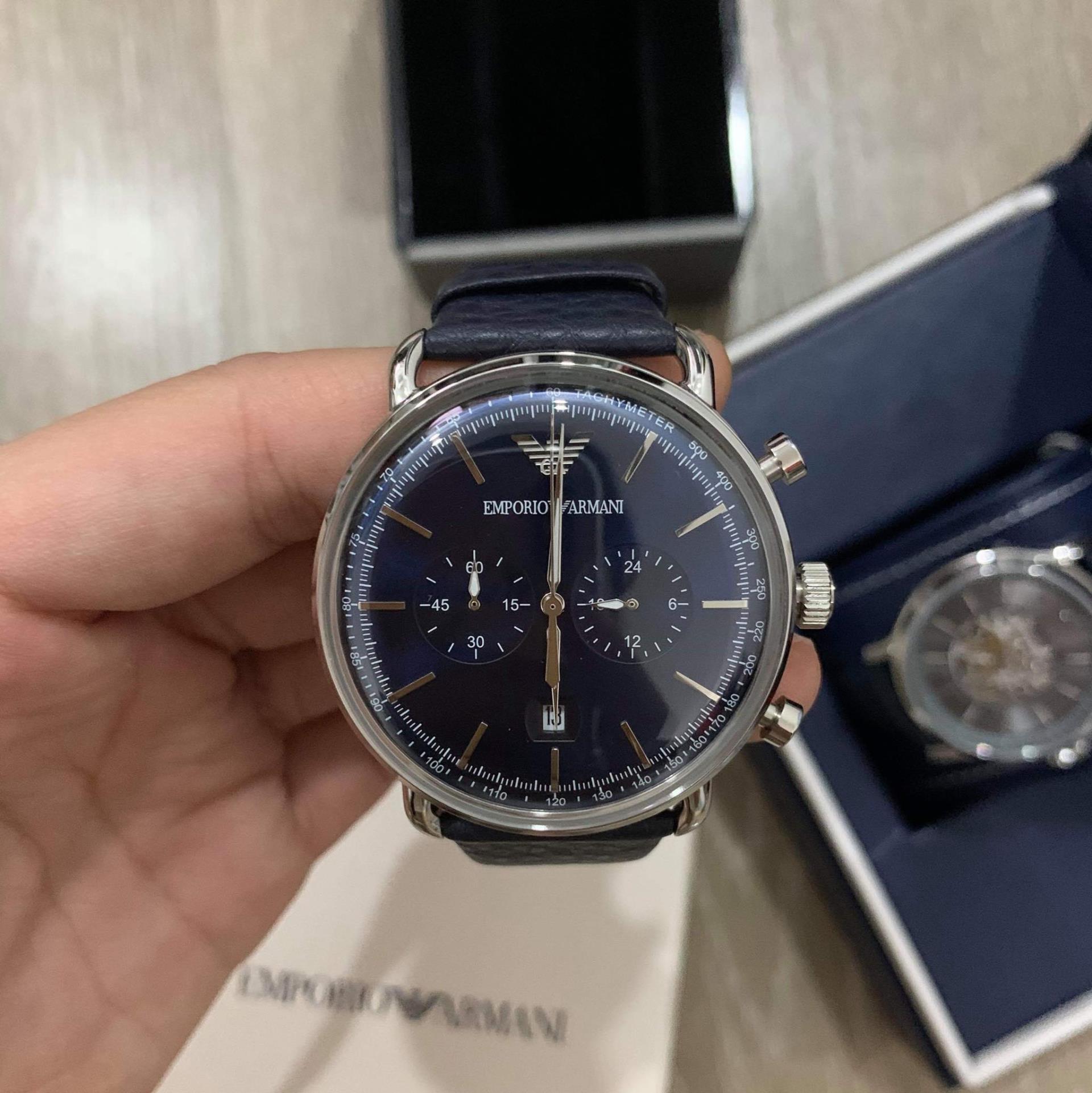  - Hàng Chính Hãng Emporio Armani Aviator Blue Leather Strap  Watch 2020**