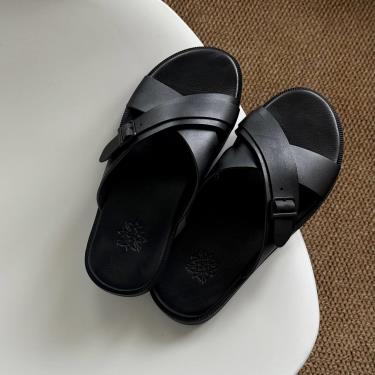 Dép Mantini Premier Cross Strap Leather TripleBLack - Image 1
