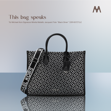 Túi Michael Kors Signature Mirella Metallic Jacquard Tote ''Black Silver'' [35F4S7ZT2J] - Image 1
