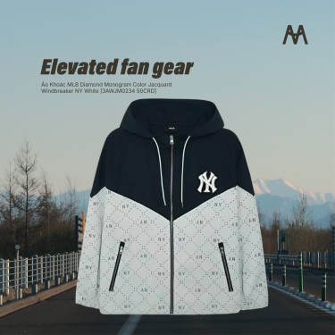 Áo Khoác MLB Diamond Monogram Color Jacquard Windbreaker NY White [3AWJM0234 50CRD] - Image 1