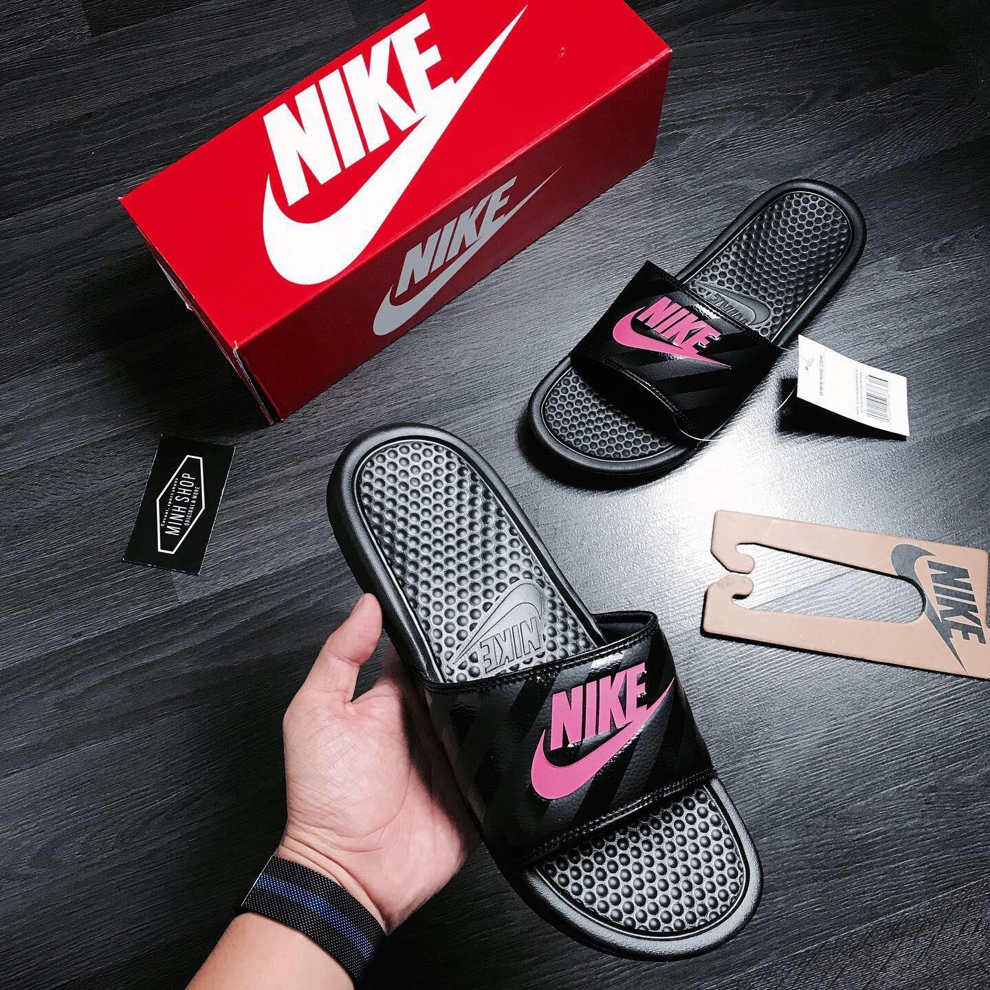 nike benassi black pink