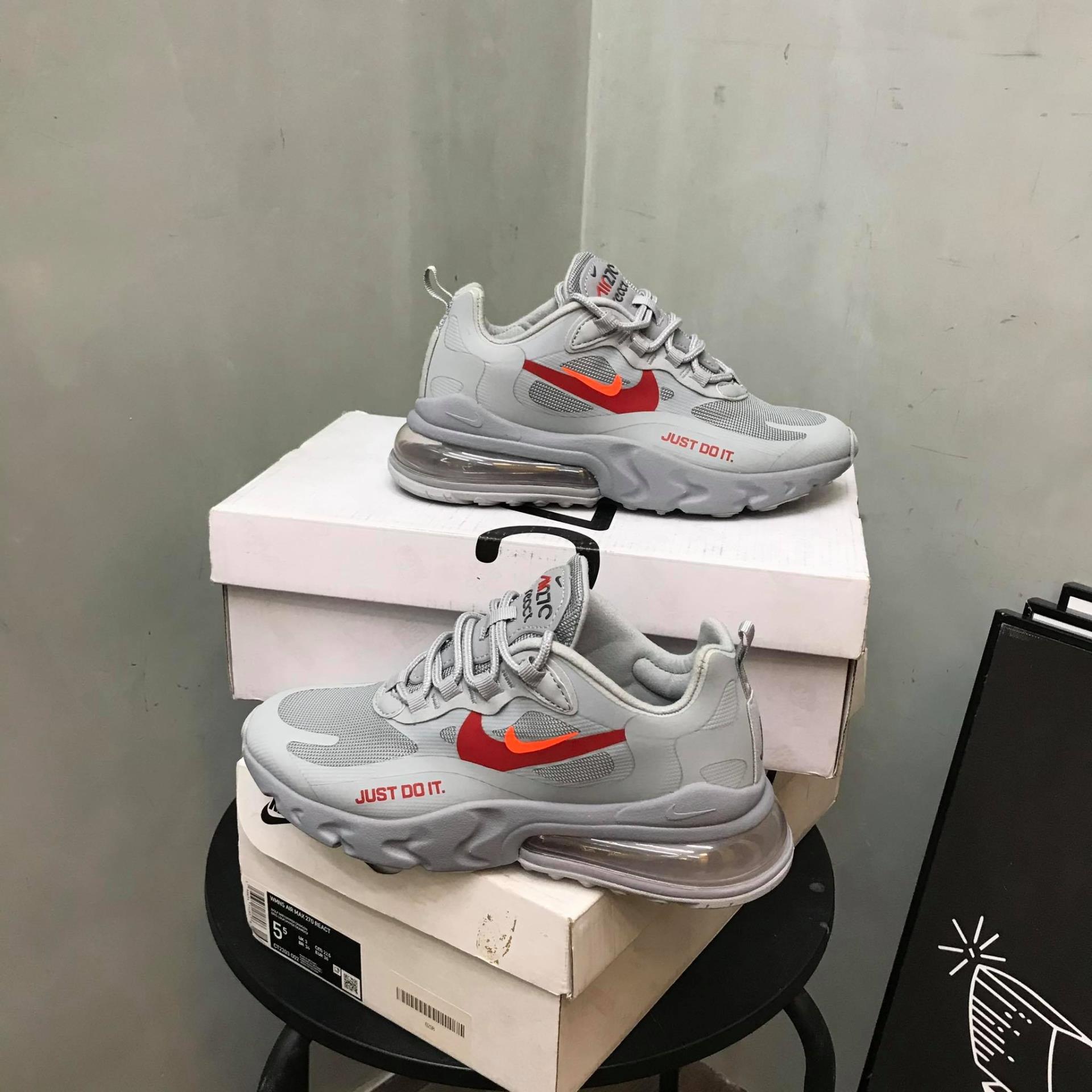 Nike air max 270 react trainer wolf grey / crimson / red hotsell