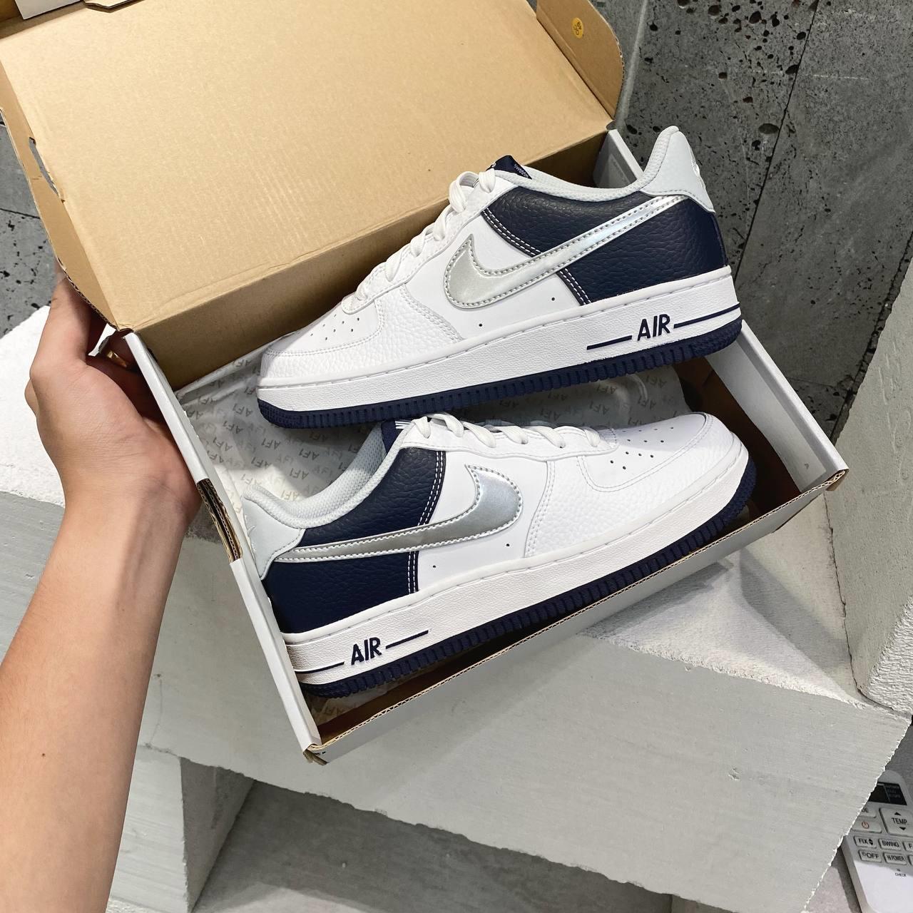 Nike Air Force 1 Low GS White Metallic Silver Midnight Navy DQ6048-100