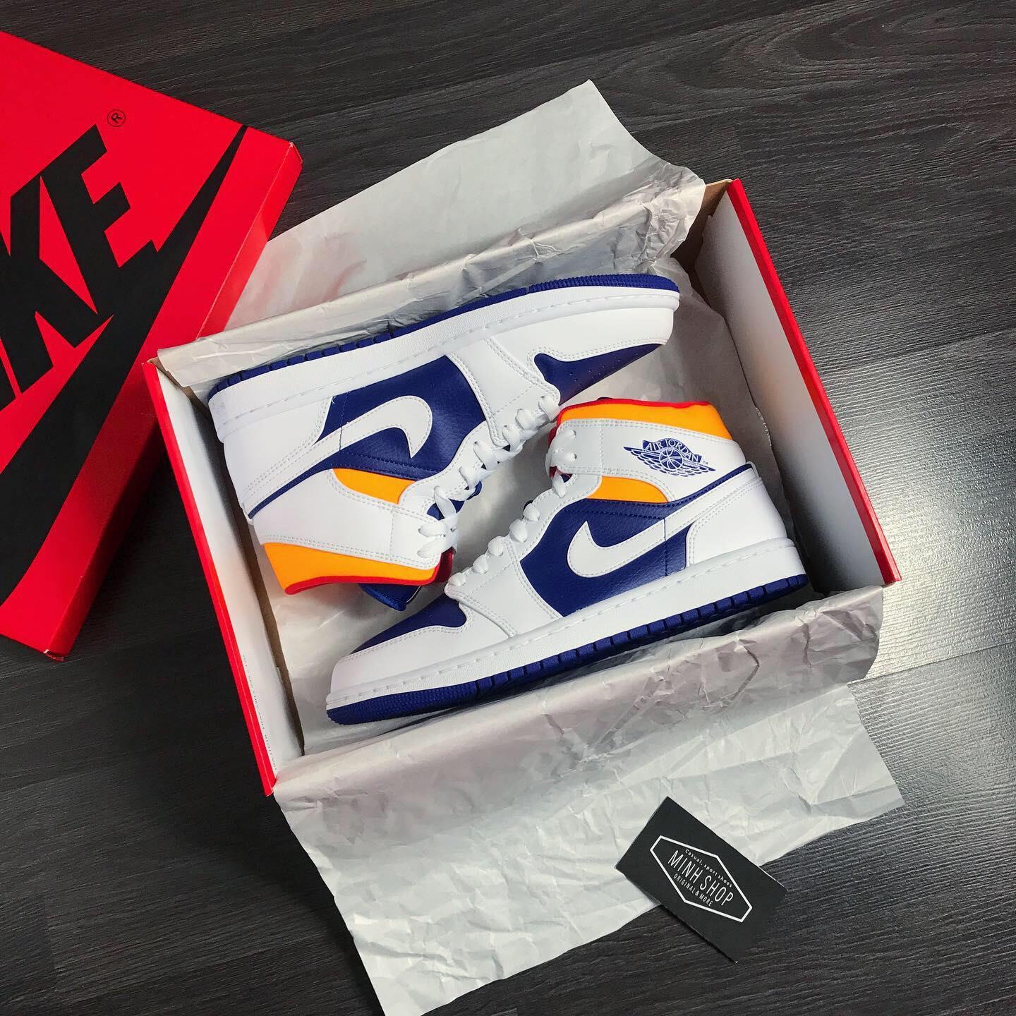 Minhshop.Vn - -1Xxx K ⏯ Giày Nike Air Jordan 1 Mid Royal Blue Laser Orange  ** [554724-131]