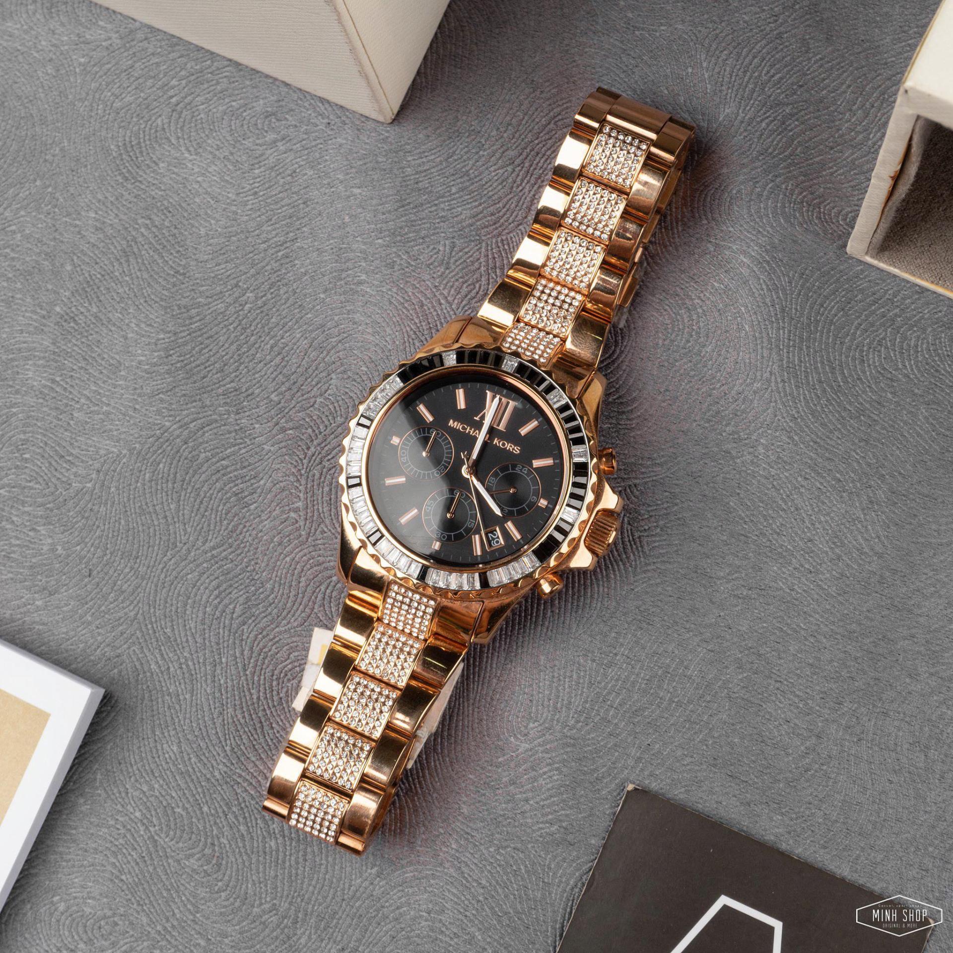 Đồng hồ Michael Kors Portia Black Leather Watch 37mm