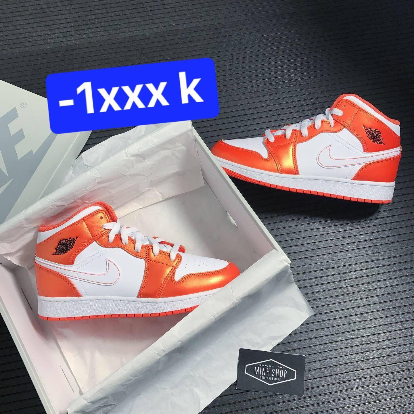 Minhshop.vn - Giày Nike Air Jordan 1 Mid GS White Orange [DM4228-800]