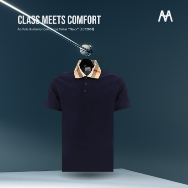 Áo Polo Burberry Icon Stripe Collar ''Navy'' [8072661] - Image 1