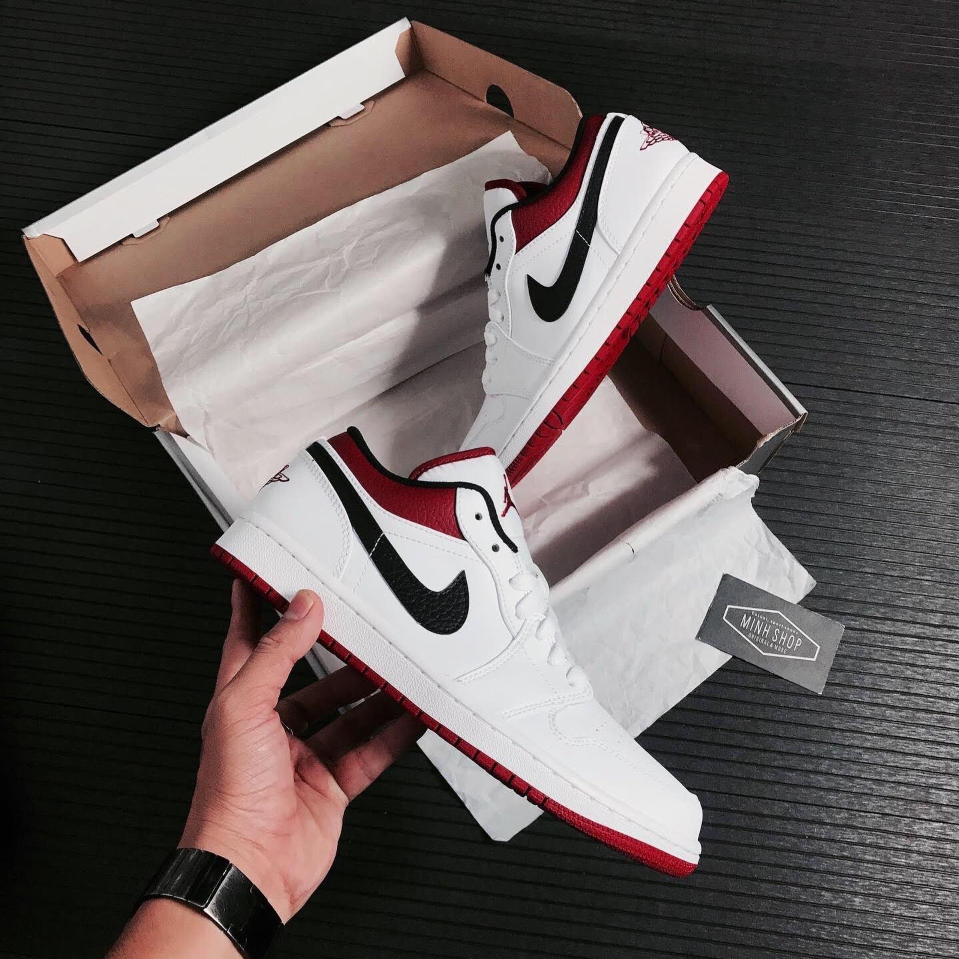 Minhshop Vn Giay Nike Air Jordan 1 Low White University Red Black 118 O