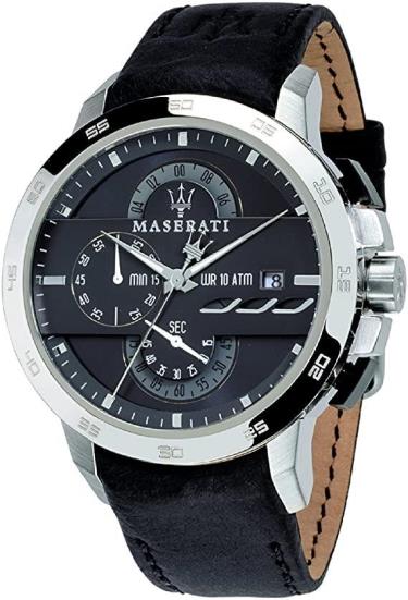 Đồng Hồ Maserati Ingegno Chronograph Silver/Black Leather Strap Watch ** [R8871619004]