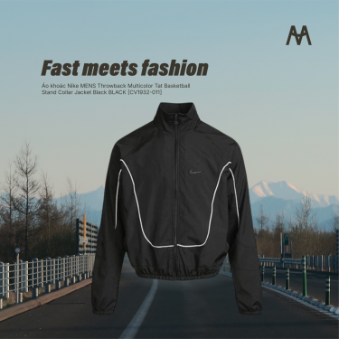 Áo khoác Nike MENS Throwback Multicolor Tat Basketball Stand Collar Jacket Black BLACK [CV1932-011] - Image 1