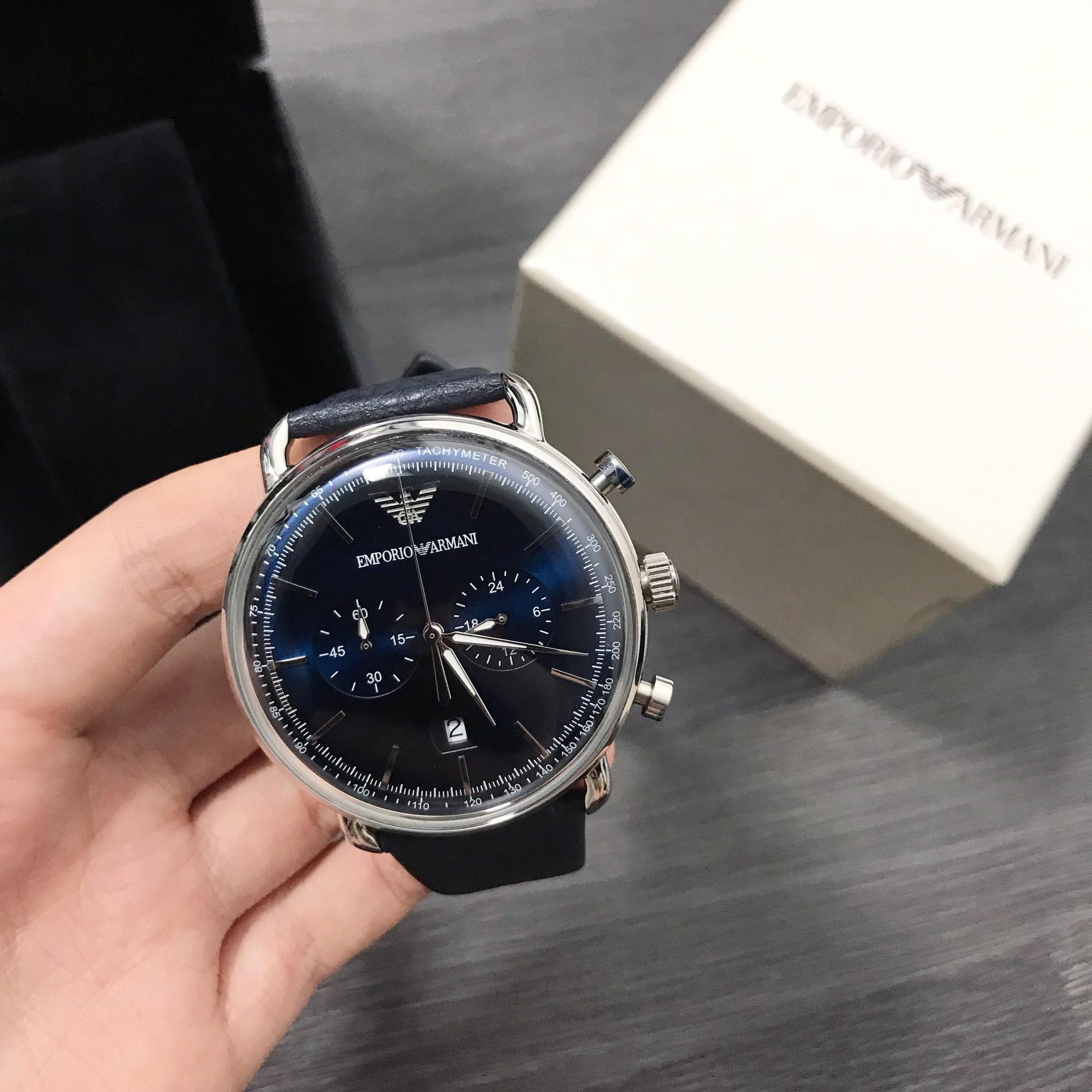  - Hàng Chính Hãng Emporio Armani Aviator Blue Leather Strap  Watch 2020**