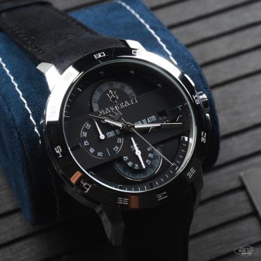 Đồng Hồ Maserati Ingegno Chronograph Silver/Black Leather Strap Watch ** [R8871619004]