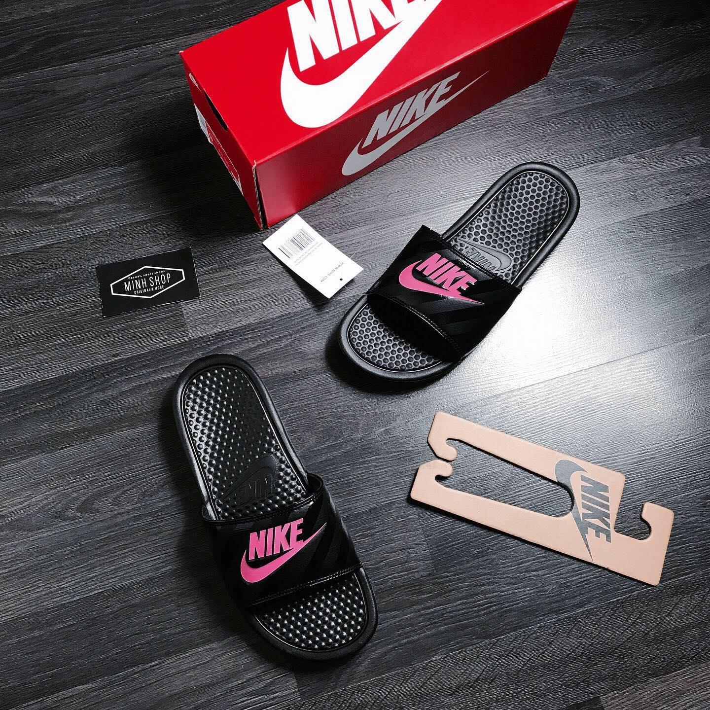 nike benassi black pink