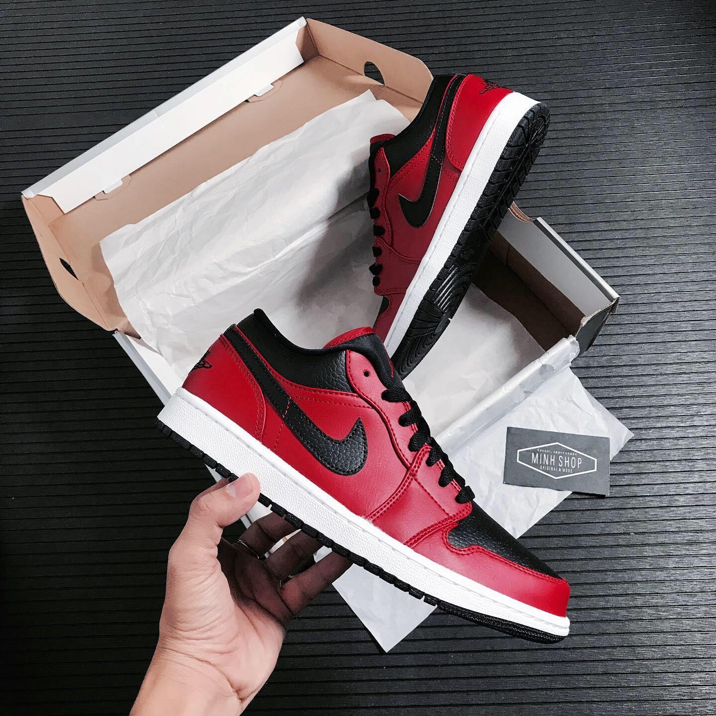 Minhshop.vn - 40% Giày Nike Air Jordan 1 Low Black/Red ** [553558 605]