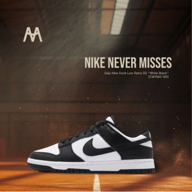 Giày Nike Dunk Low Retro GS ''White Black'' [CW1590 100]