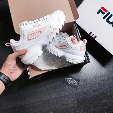 grey and pink fila disruptor