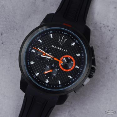 Hàng Chính Hãng Maserati Sfida Chronograph Black Silicone Watch 2021**