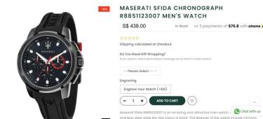 Hàng Chính Hãng Maserati Sfida Chronograph Black Silicone Watch 2021**