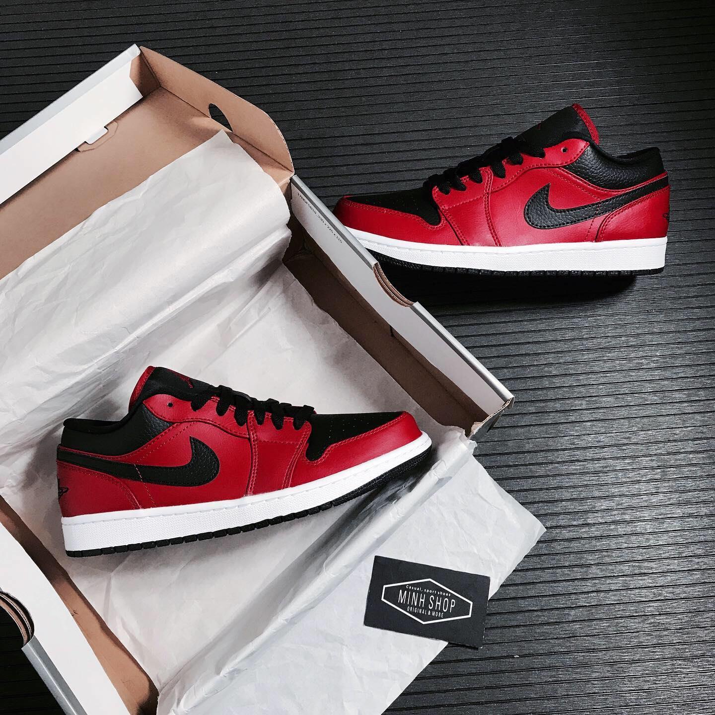 Minhshop.vn - 40% Giày Nike Air Jordan 1 Low Black/Red ** [553558 605]