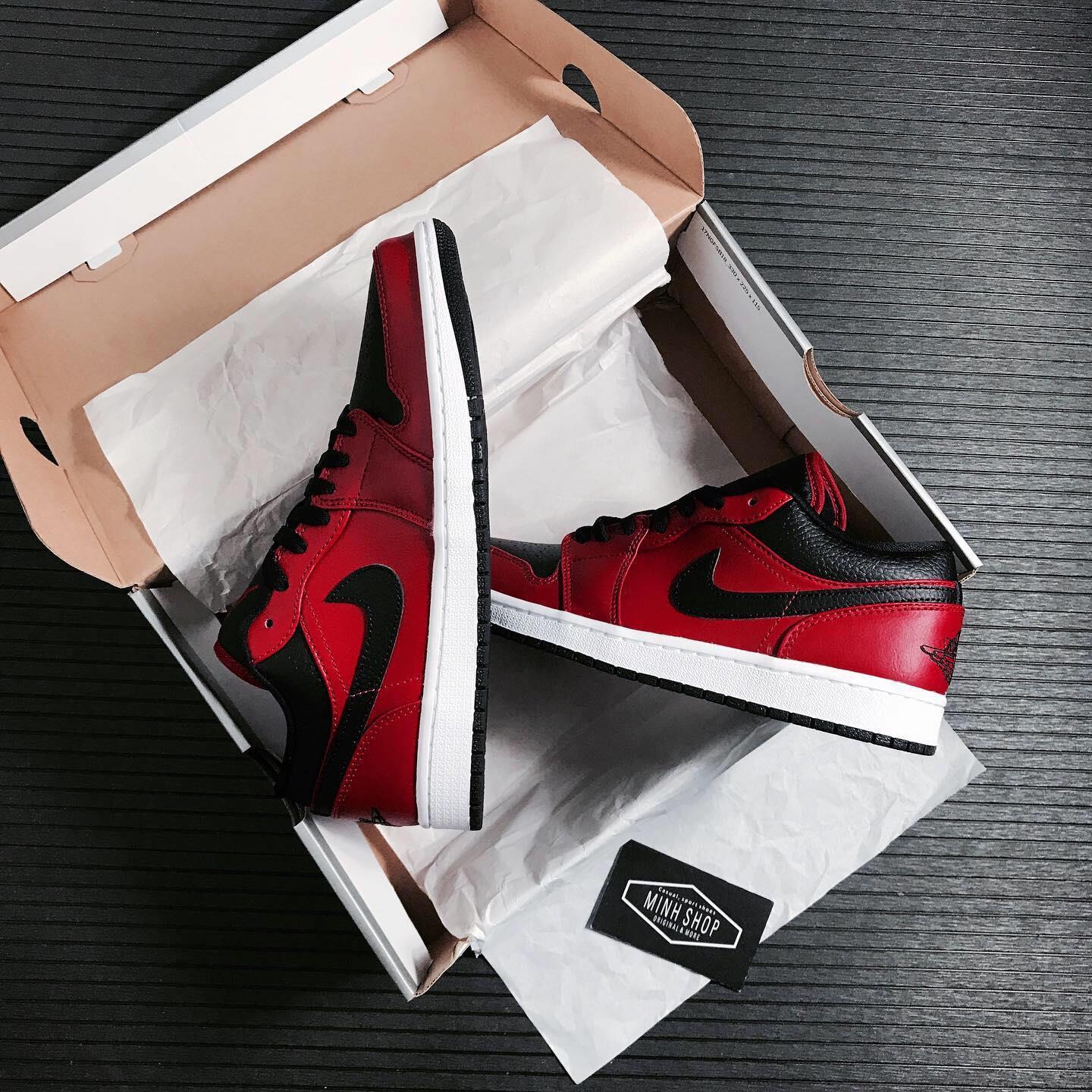 Minhshop.vn - 40% Giày Nike Air Jordan 1 Low Black/Red ** [553558 605]