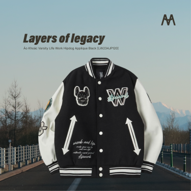 Áo Khoác Varsity Life Work Hipdog Applique Black [LW234JP120] - Image 1