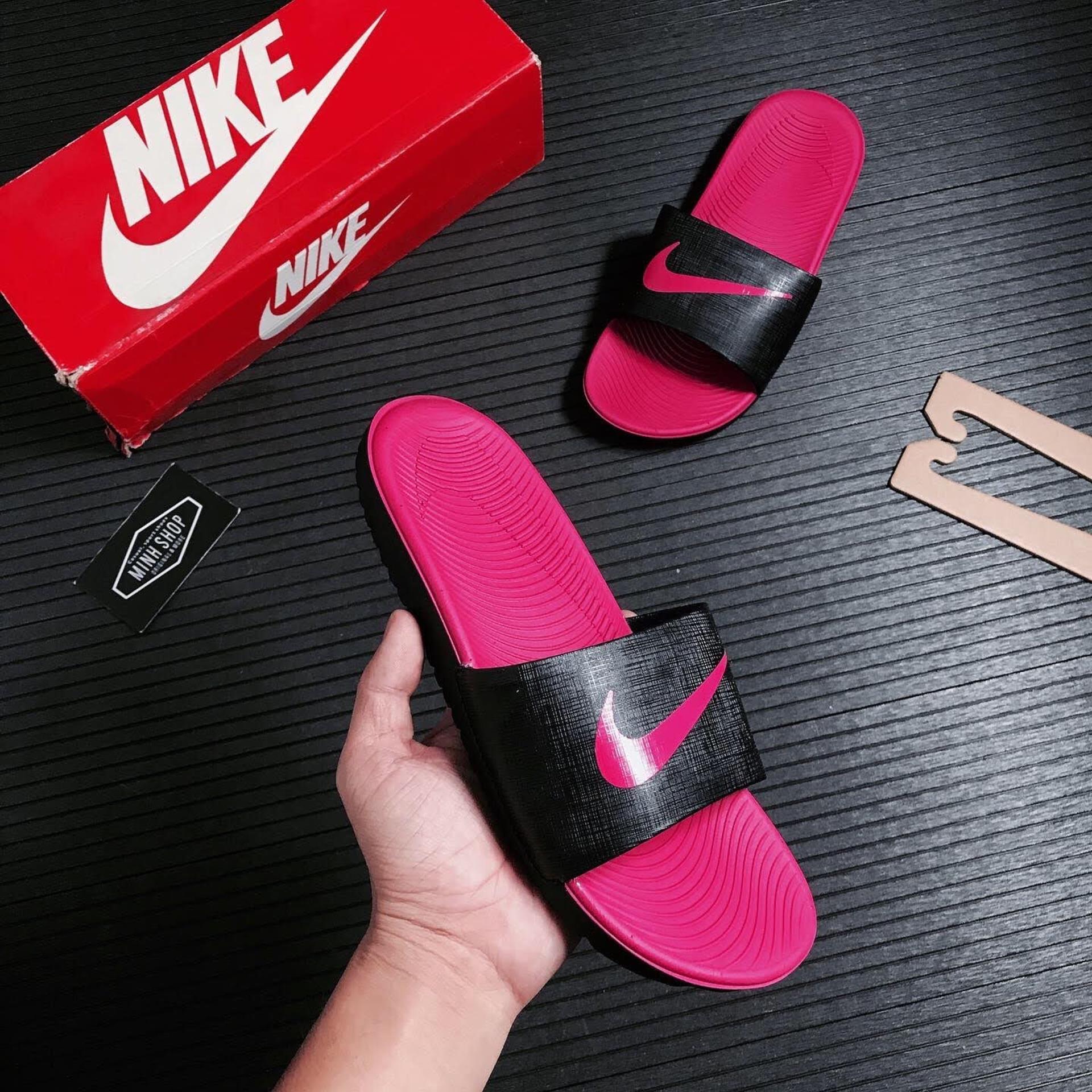 Nike kawa slide black vivid online pink