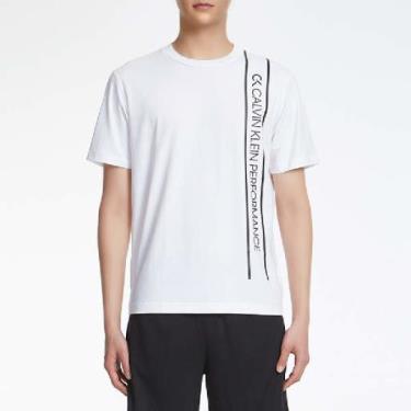 Hàng Chính Hãng Áo Thun Calvin Klein Logo Stripe Crew Neck White 2020**
