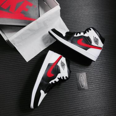 Giày Nike Jordan 1 Mid White Black/Red Logo [554724 075] [O]
