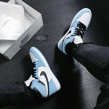 ❌ luxurious ❌  Giày Nike Jordan 1 Retro High White University Blue Black [O] ** [555088 134]