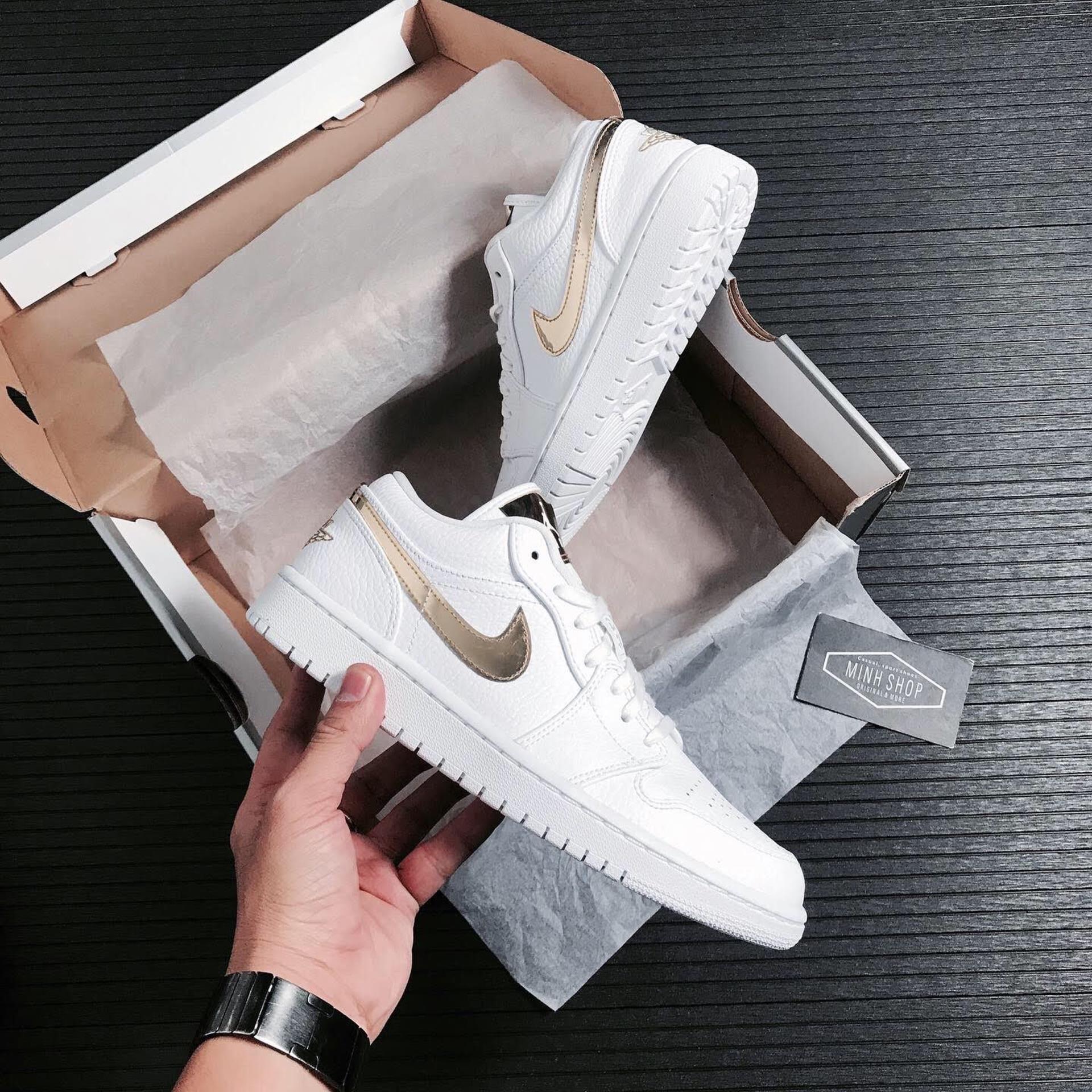 Minhshop.vn - Giày Nike Jordan 1 Low White Metallic Gold [CZ4776