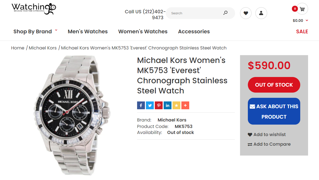  - Đồng Hồ Michael Kors Everest Silver Watch ** [MK5753]