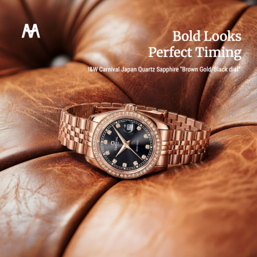 Đồng Hồ I&W Carnival Japan Quartz Sapphire ''Brown Gold/Black dial'' [8131L2] - Image 1