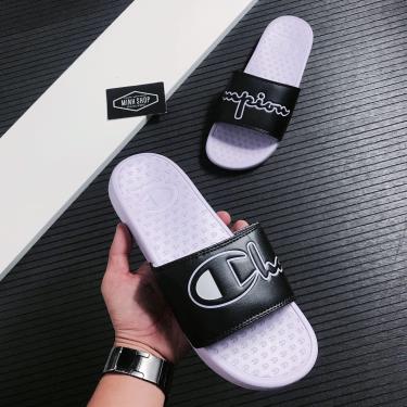 Hàng Chính Hãng Dép Champion Script Logo Split Slide 'Black Violet' 2021** hang-chinh-hang-dep-champion-script-logo-split-slide-black-violet-2021