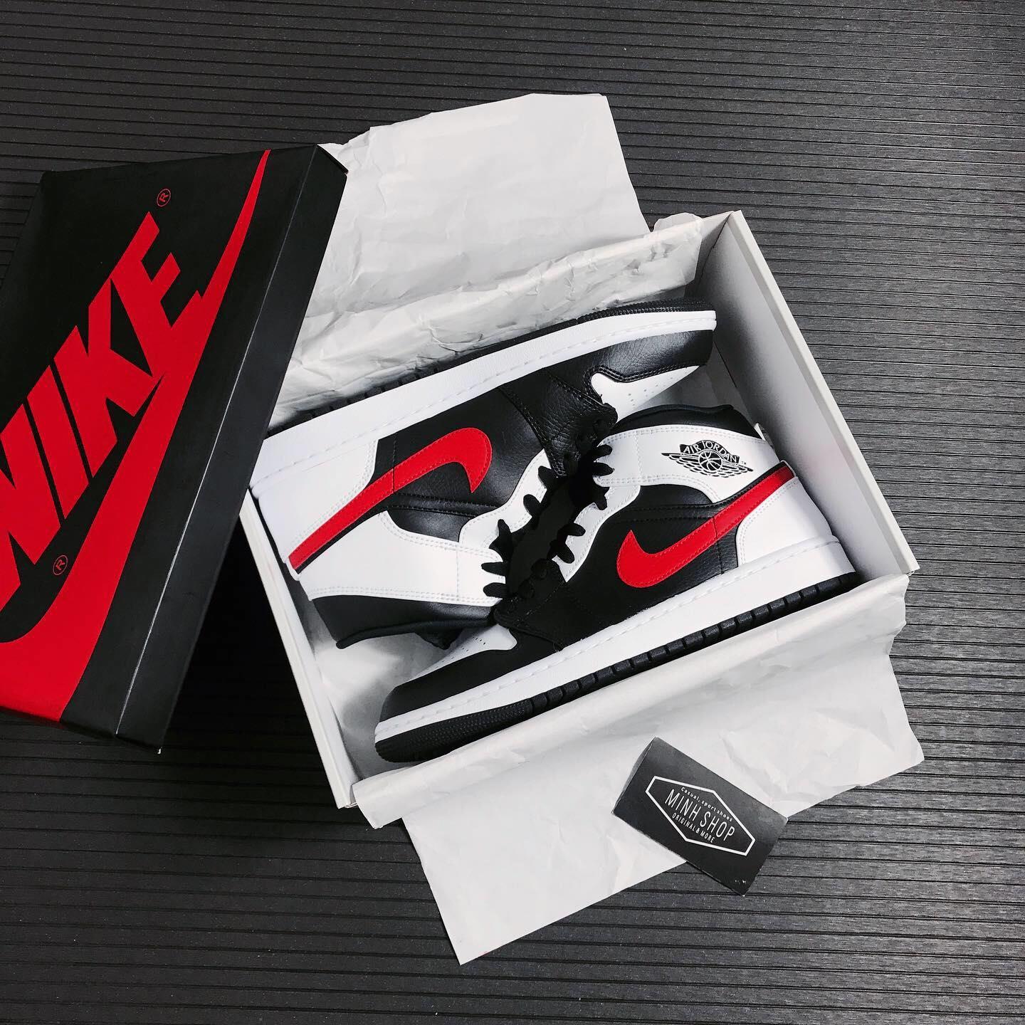 Minhshop.vn - Giày Nike Jordan 1 Mid White Black/Red Logo [554724 ...